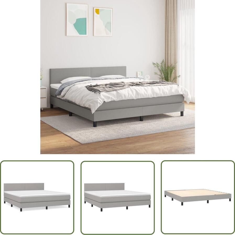 The Living Store Boxspringbed Lichtgrijs Bedframe Bedmatras en Topmatras 203 x 160 x 78 88 cm Pocketvering en Schuim Verstelbaar hoofdbord Duurzaam materiaal Comfortabele ondersteuning Huidvriendelijk