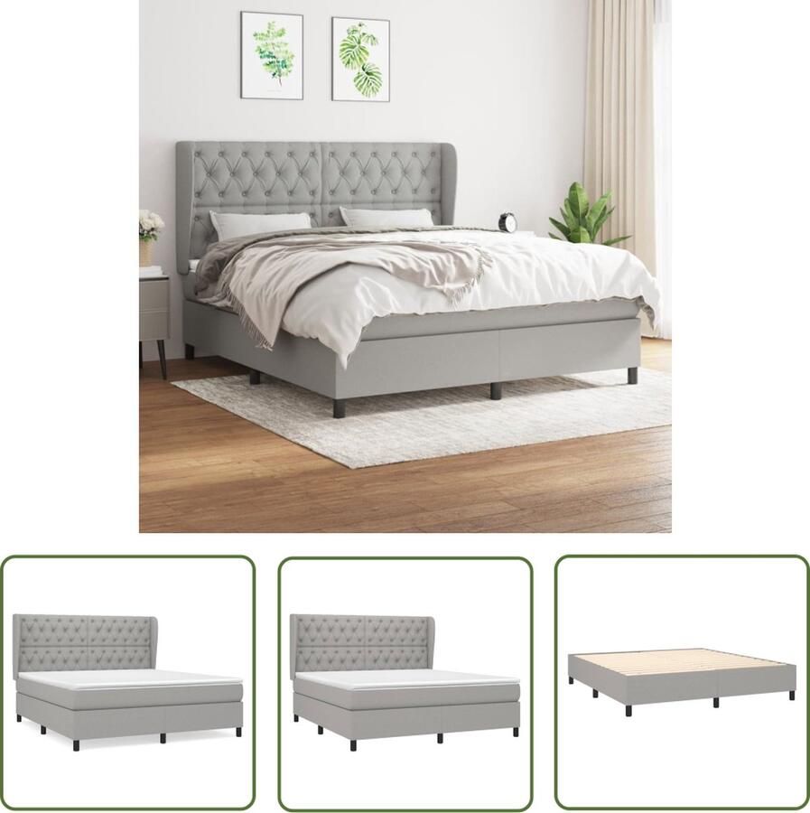 The Living Store Boxspringbed Comfort Bed 160x200cm Lichtgrijs Pocketvering matras Middelharde ondersteuning Huidvriendelijk topmatras Duurzaam materiaal Boxspringbed Slaapcomfort Boxspring Bed Frame Tweepersoonsbed