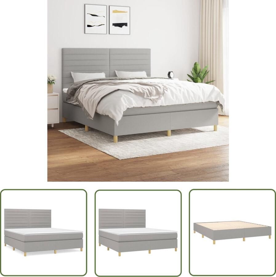 The Living Store Boxspringbed Lichtgrijs 203 x 160 x 118 128 cm Duurzaam materiaal Boxspringbed Boxspring Tweepersoonsbed Bed Frame Grijs Bed