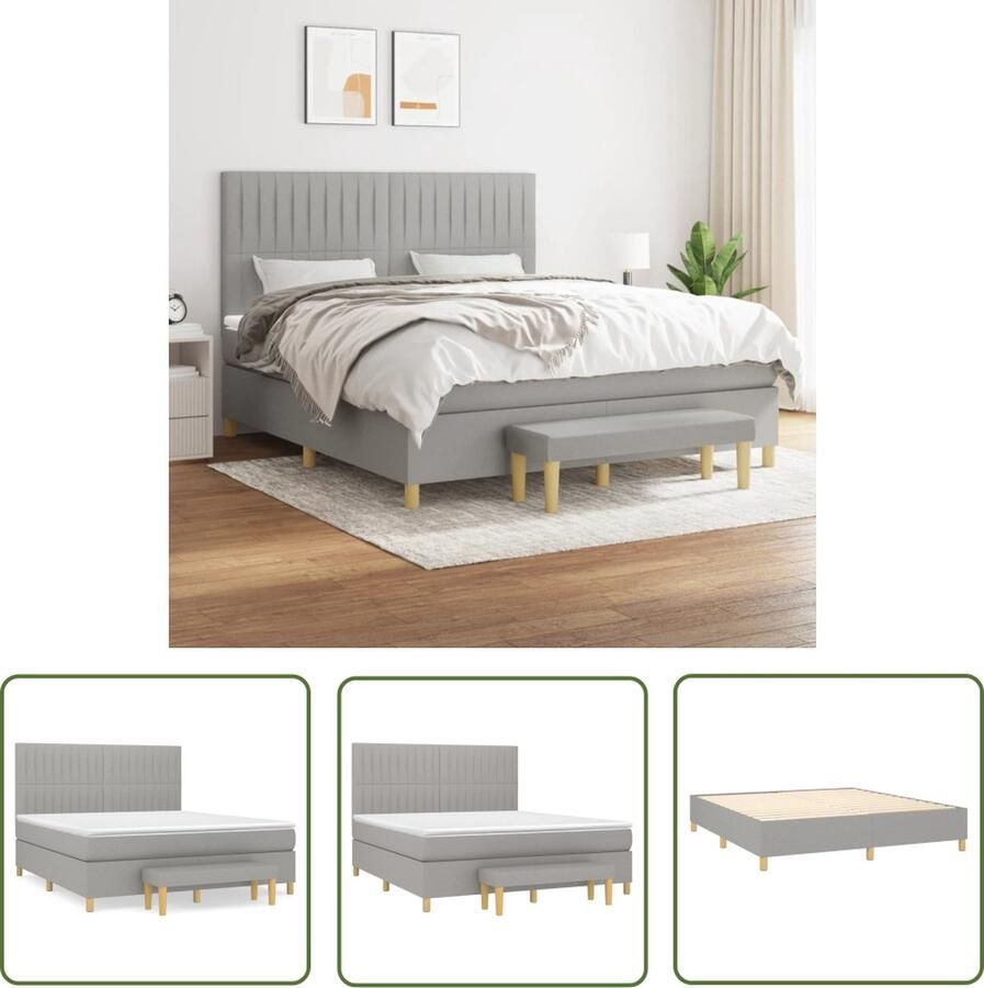 The Living Store Boxspringbed Duurzaam 180x200cm Middelharde ondersteuning Boxspringbed Boxspring Slaapkamerinrichting Tweepersoonsbed Grijs Bed