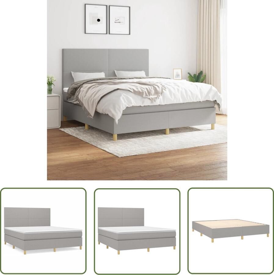 The Living Store Boxspringbed Comfort Bed 203x180x118 128 cm Lichtgrijs Pocketvering matras Middelharde ondersteuning Huidvriendelijk topmatras Boxspringbed Boxspring Tweepersoonsbed Bed Frame Grijs Bed