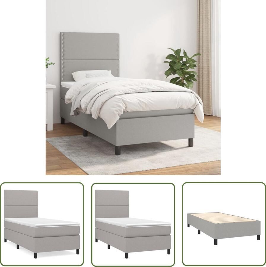 The Living Store Boxspringbed geen opgegeven Bed 203 x 83 x 118 128 cm Pocketvering matras middelharde ondersteuning huidvriendelijk topmatras Boxspringbed Boxspring Bed Frame Tweepersoonsbed Grijs Bed