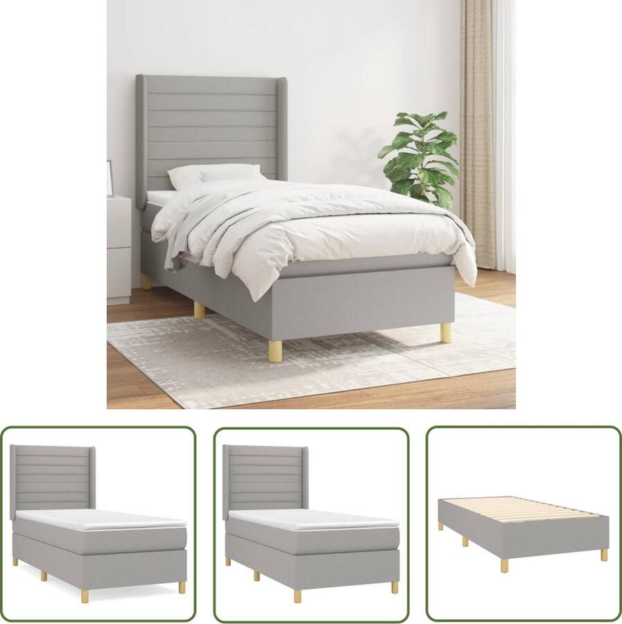 The Living Store Boxspringbed lichtgrijs 193 x 93 x 118 128 cm pocketvering matras Boxspringbed Boxspring Bed Slaapcomfort Pocketvering