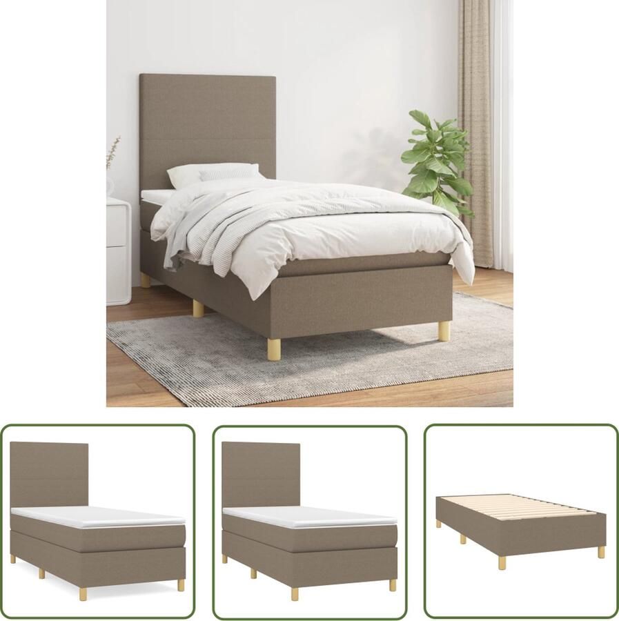 The Living Store Boxspringbed naam Bed 203x100x118 128 cm Kleur- Taupe Pocketvering matras Middelharde ondersteuning Huidvriendelijk topmatras Inclusief bankje Boxspringbed Boxspring Tweepersoonsbed Bed Frame Taupecouleur - Foto 2