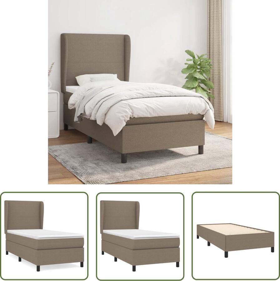 The Living Store Boxspringbed Comfortable Sleep Bed 203 x 103 x 118 128 cm Taupe Ademend en duurzaam Verstelbaar hoofdbord Pocketvering matras Middelharde ondersteuning Huidvriendelijk topmatras Montagehandleiding inclusief