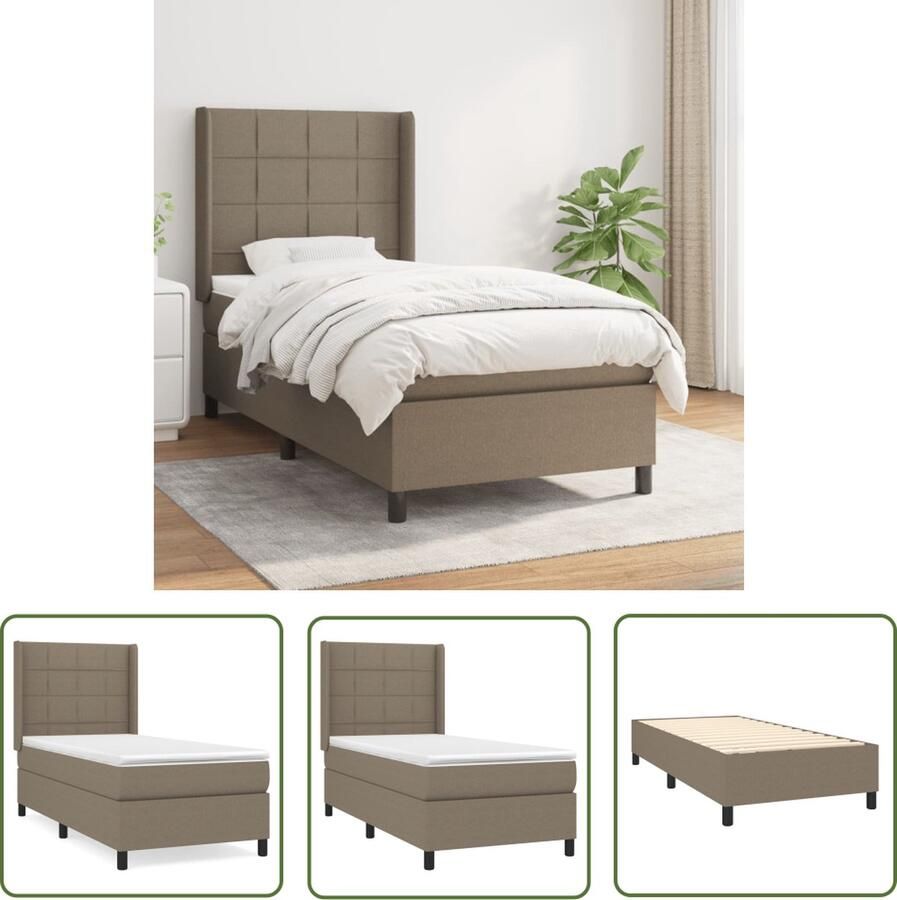 The Living Store Boxspringbed taupe 203 x 103 x 118 128 cm Pocketvering matras Middelharde ondersteuning Huidvriendelijk topmatras Boxspringbed Boxspring Tweepersoonsbed Slaapcomfort Taupecleur