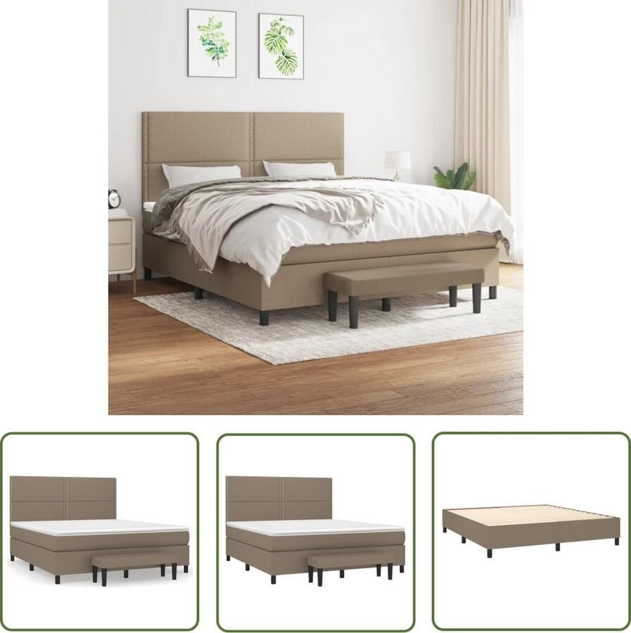 The Living Store Boxspringbed Taupe 203 x 160 x 118 128 cm Met verstelbaar hoofdbord Pocketvering matras Middelharde ondersteuning Huidvriendelijk topmatras Multifunctioneel bankje