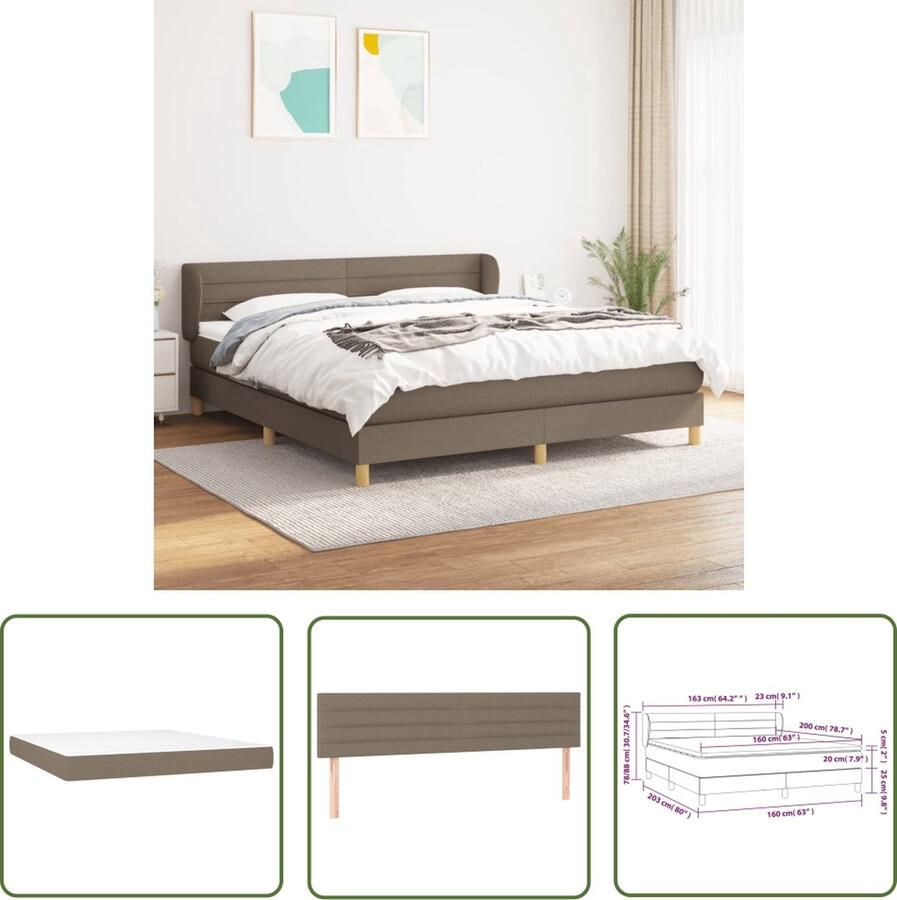 The Living Store Boxspringbed taupe 203 x 163 x 78 88 cm verstelbaar hoofdbord pocketvering matras middelharde ondersteuning huidvriendelijk topmatras Boxspringbed Boxspring Tweepersoonsbed Bed Frame Taupe Bed