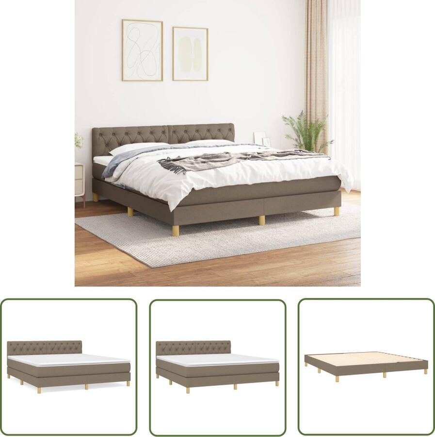 The Living Store Boxspringbed Pocketvering Middelharde ondersteuning Huidvriendelijk Multiplex lattenbodem Taupe 203x160x35cm Boxspringbed Boxspring Tweepersoonsbed Slaapcomfort Pocketvering - Foto 3