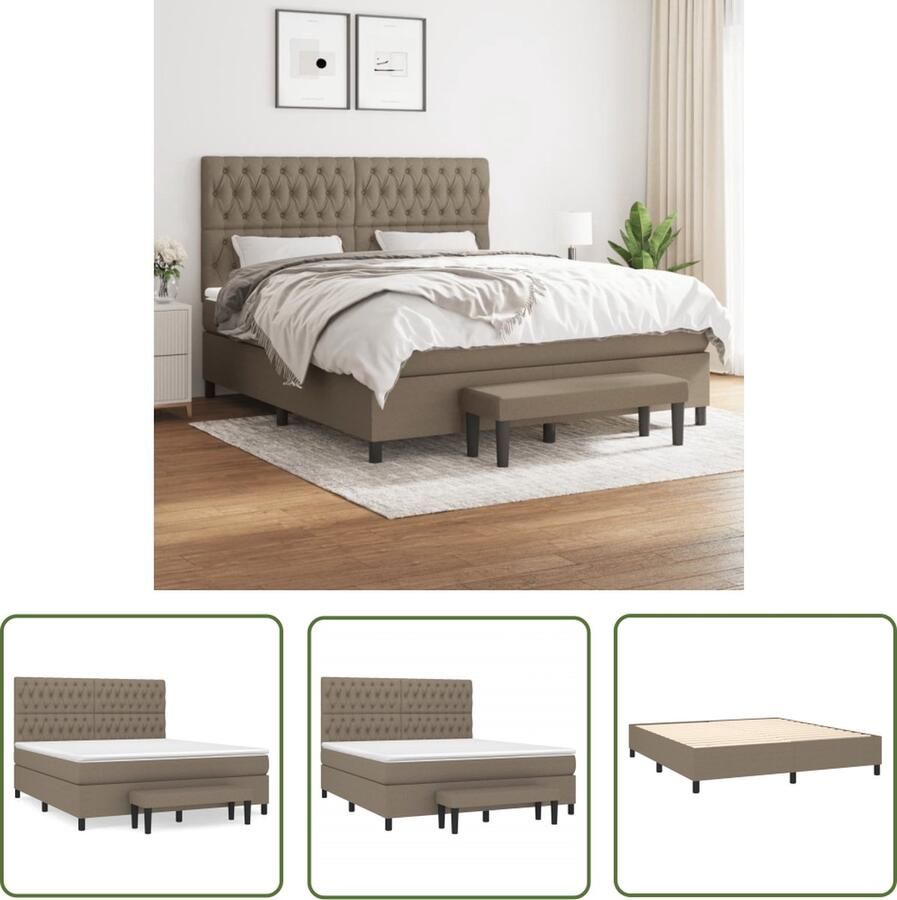 The Living Store Boxspringbed Bed + Matras + Topmatras + Bankje Taupe 203x180x128 cm Boxspringbed Boxspring Bed Frame Tweepersoonsbed Taupecolor