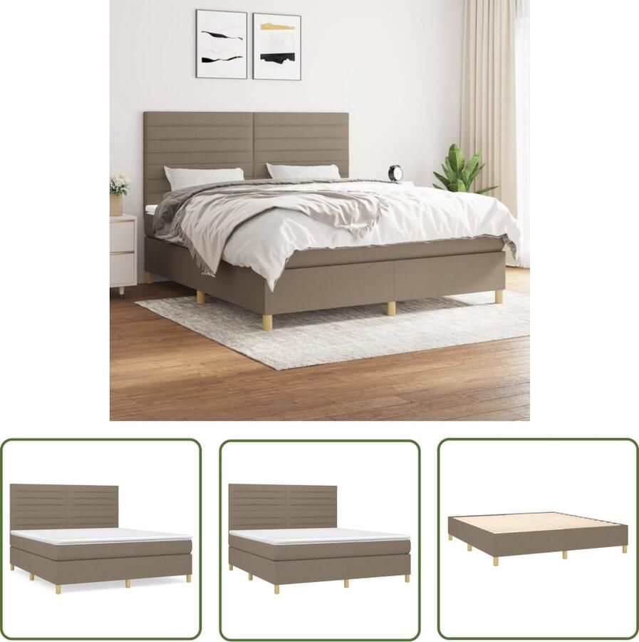 The Living Store Boxspringbed Comfortabele ondersteuning Middelharde ondersteuning Pocketvering matras Huidvriendelijk topmatras Kleur- taupe Afmetingen- 203 x 180 x 118 128 cm