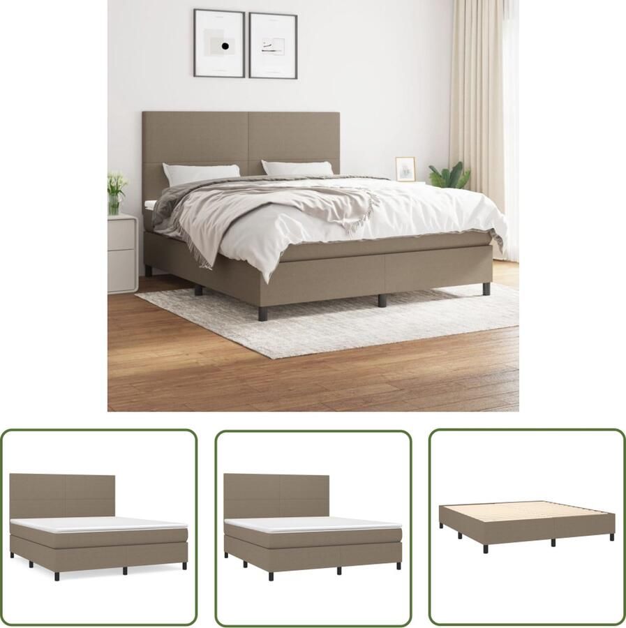 The Living Store Boxspringbed Pocketvering 180 x 200 cm Taupe Wit Boxspringbed Boxspring Tweepersoonsbed Slaapcomfort Pocketed Spring Mattress