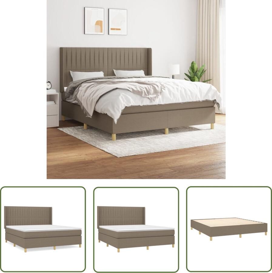 The Living Store Boxspringbed Taupe 203x183x118 128 cm Pocketvering Middelharde ondersteuning Huidvriendelijk Boxspringbed Boxspring Tweepersoonsbed Slaapkamerinrichting Slaapcomfort