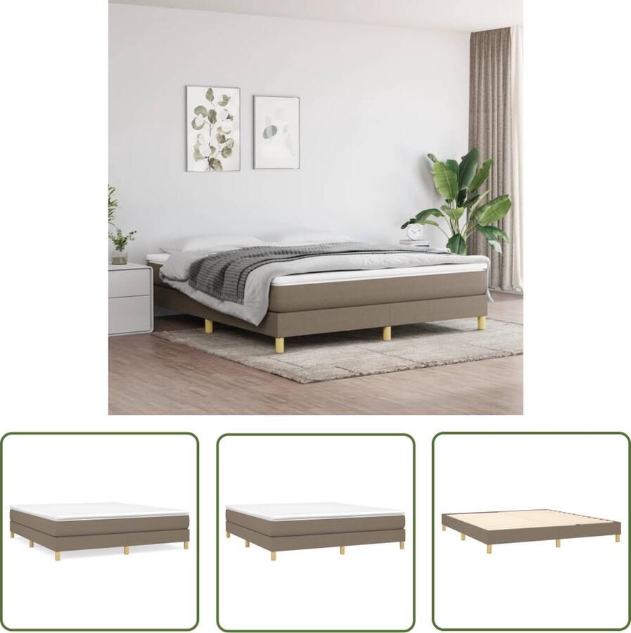 The Living Store Boxspringbed taupe 203x183x118 128 cm Pocketvering matras Middelharde ondersteuning Huidvriendelijk topmatras Boxspringbed Boxspring Tweepersoonsbed Taupe Bed Pocketed Spring Mattress