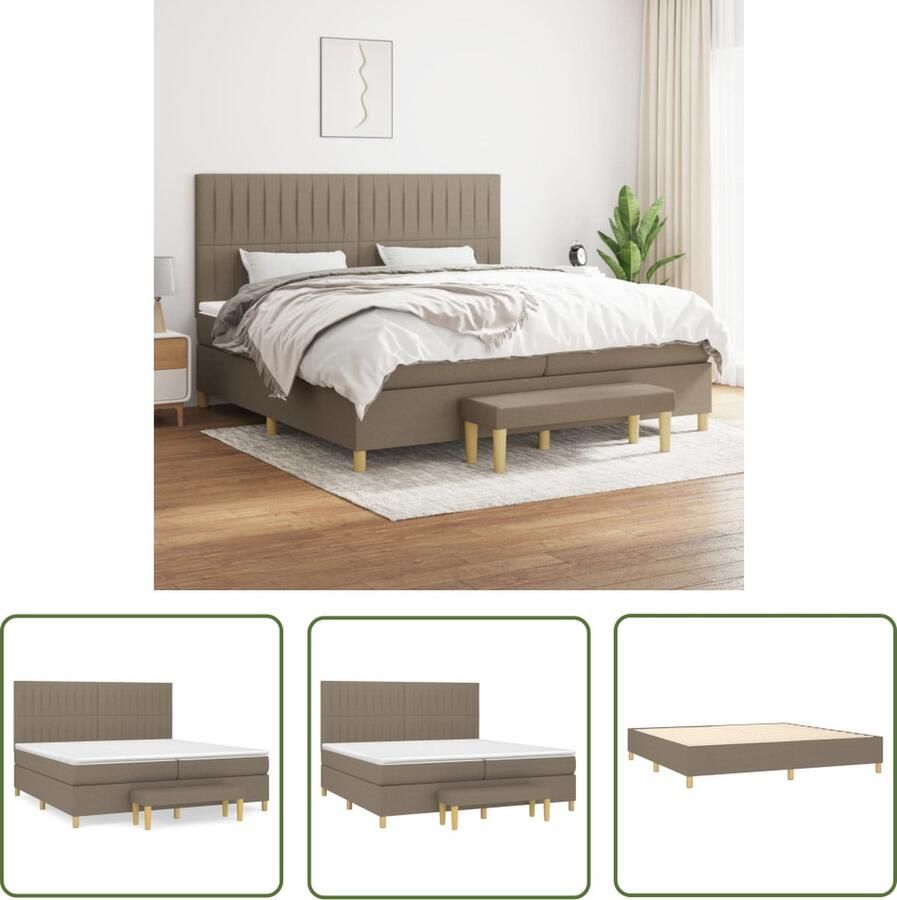 The Living Store Boxspringbed Pocketvering 203 x 200 x 118 128 cm Taupe Boxspringbed Boxspring Tweepersoonsbed Slaapcomfort Taupecleur