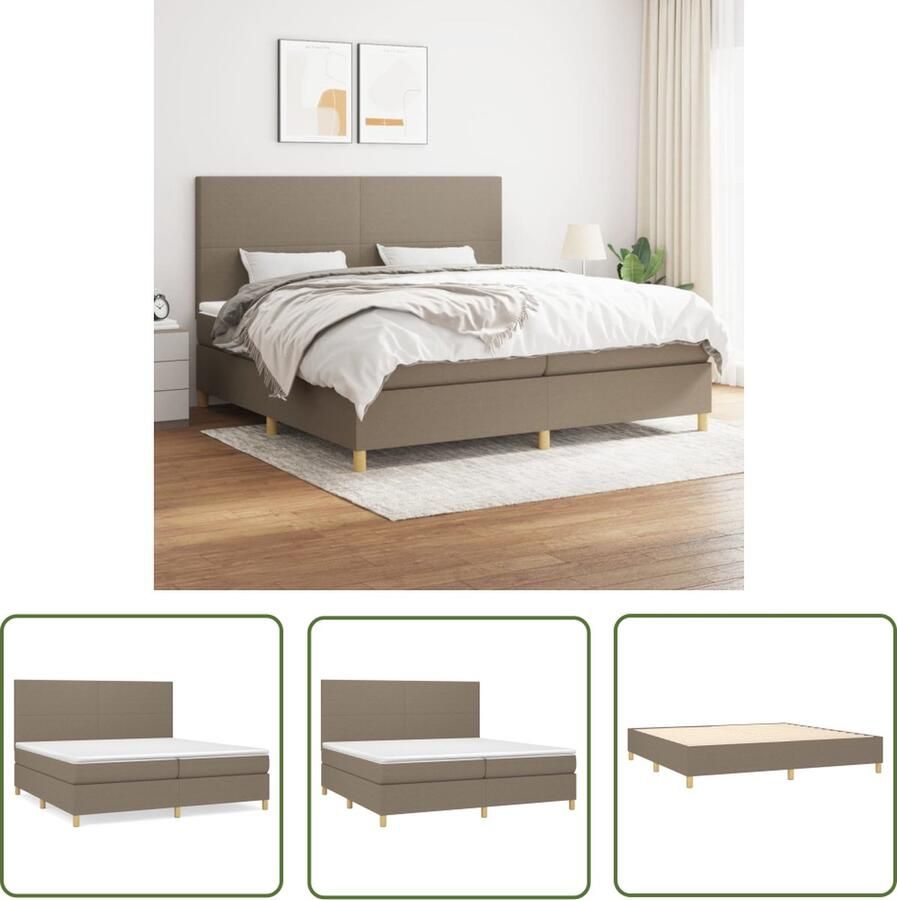 The Living Store Boxspringbed Pocketvering Middelharde ondersteuning Huidvriendelijk topmatras 203x200x78 88cm Taupe Polyester Boxspringbed Boxspring Tweepersoonsbed Slaapcomfort Pocketing Matras - Foto 2