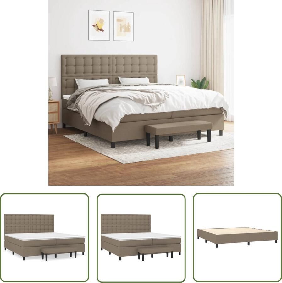 The Living Store Boxspring met matras stof taupe 200x200 cm Boxspringbed Boxspring Tweepersoonsbed Slaapcomfort Pocketed Veren - Foto 2