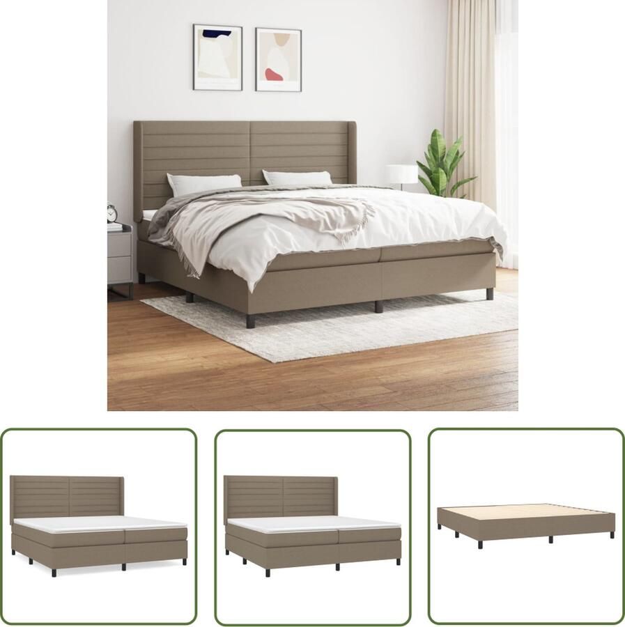 The Living Store Boxspringbed Taupe 203x203x118 128 cm Pocketvering matras Middelharde ondersteuning Huidvriendelijk topmatras Boxspringbed Boxspring Tweepersoonsbed Taupe Bed Pocketed Spring Mattress