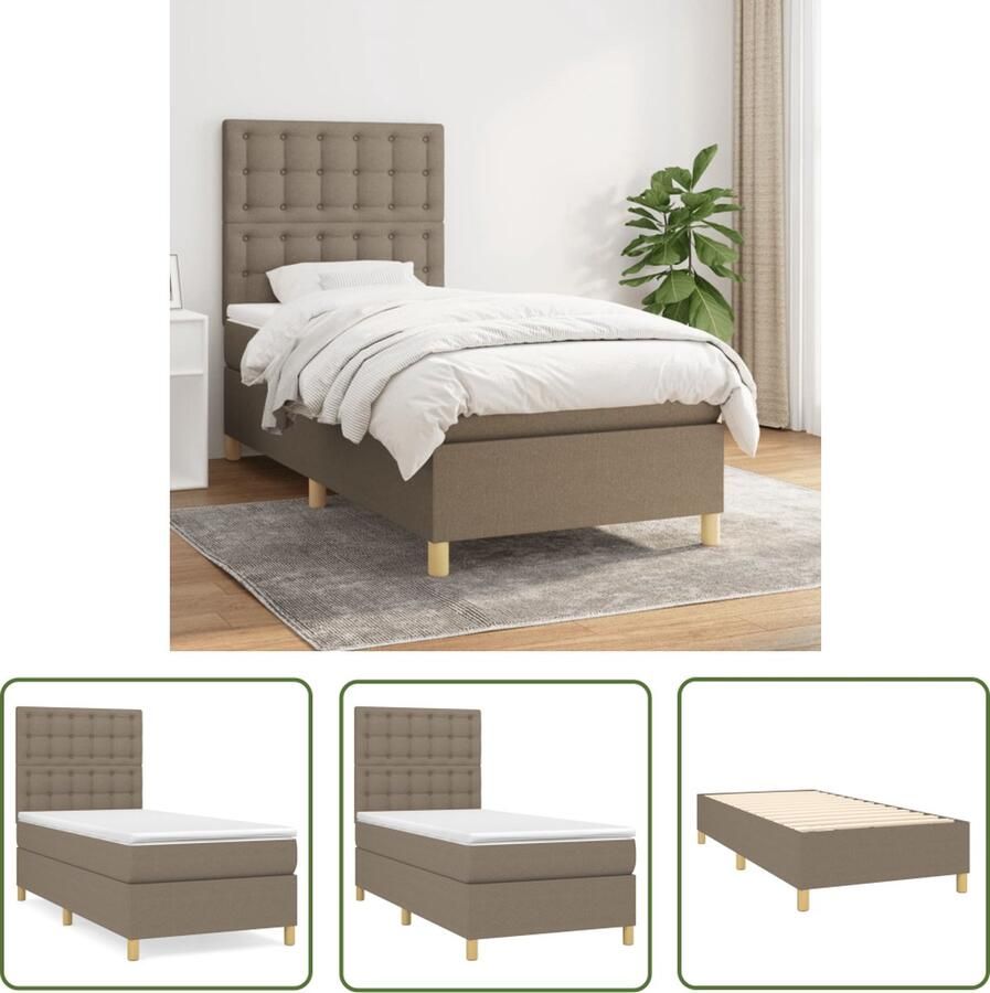 The Living Store Boxspringbed Taupe 203x83x118 128 cm Pocketvering matras Middelharde ondersteuning Huidvriendelijk topmatras Boxspringbed Boxspring Tweepersoonsbed Slaapcomfort Pocketing Matras
