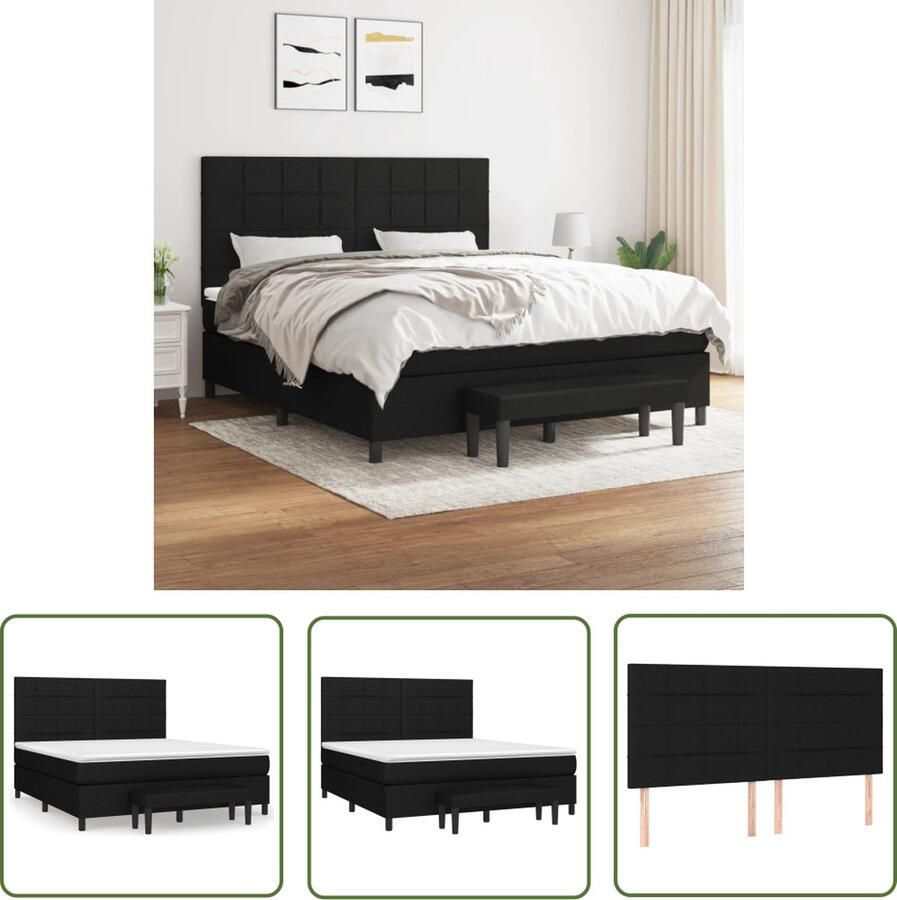 The Living Store Boxspring met matras stof zwart 160x200 cm Boxspringbed Boxspring Slaapkamerinrichting Tweepersoonsbed Groot Bed