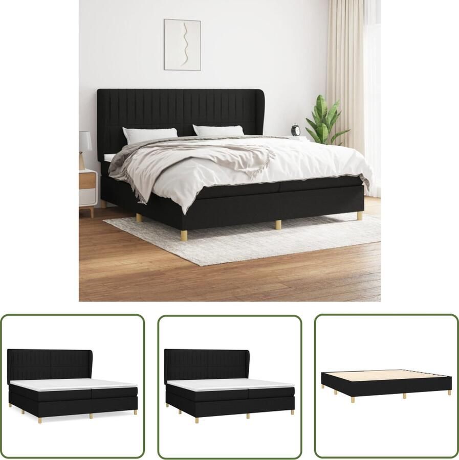 The Living Store Boxspringbed Comfort Bed 203 x 203 x 118 128 cm Zwart stoffen bedframe larikshout pocketvering matras en schuim topmatras Inclusief montagehandleiding