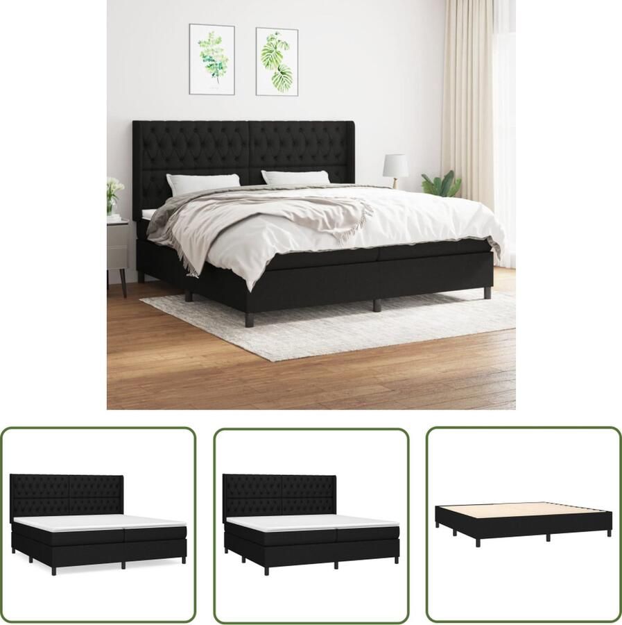 The Living Store Boxspringbed Pocketvering matras Middelharde ondersteuning Huidvriendelijk topmatras Zwart 203x203x118 128 cm Boxspringbed Pocketvering Matras Middenhard Boxspring Bed Frame