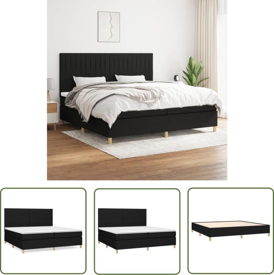The Living Store Boxspringbed Comfort Bed 203 x 200 x 118 128 cm Zwarte stof Pocketvering matras Middelharde ondersteuning Boxspringbed Boxspring Tweepersoonsbed King Size Bed Zwarte Bed