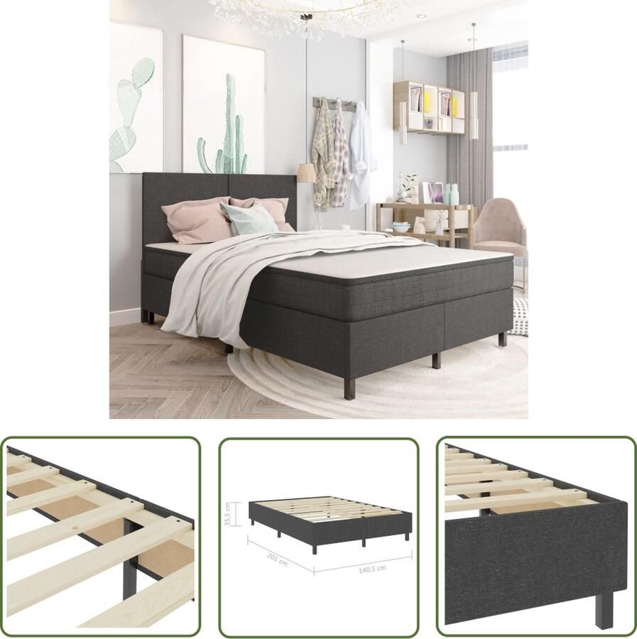 The Living Store Boxspringframe stof grijs 140x200 cm Boxspringframe Boxspringframes Boxspring Boxsprings Bedframe Bedframes Bed Bedden Tweepersoonsbed Tweepersoonsbedden Slaapkamermeubilair