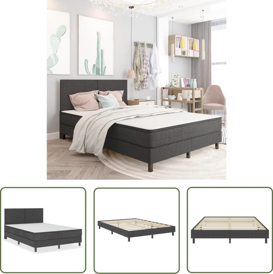 The Living Store Boxspringframe stof grijs 160x200 cm Boxspringframe Boxspringframes Boxspring Boxsprings Bedframe Bedframes Bed Bedden Tweepersoonsbed Tweepersoonsbedden Slaapkamermeubilair - Foto 2
