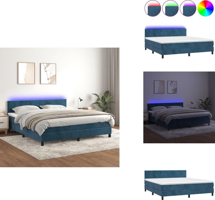 VidaXL Boxspring Boxsprings Bed Slaapmeubel Boxspring met matras en LED fluweel donkerblauw 160x200 cm - Foto 2