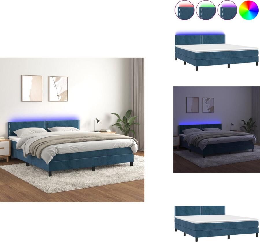 VidaXL Boxspring Boxsprings Bed Slaapmeubel Boxspring met matras en LED fluweel donkerblauw 180x200 cm