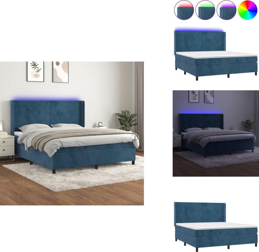 VidaXL Boxspring Boxsprings Bed Slaapmeubel Boxspring met matras en LED fluweel donkerblauw 180x200 cm