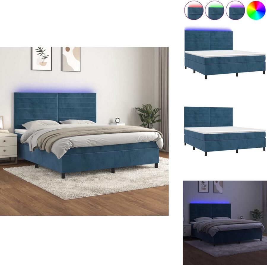 VidaXL Boxspring Boxsprings Bed Slaapmeubel Boxspring met matras en LED fluweel donkerblauw 180x200 cm