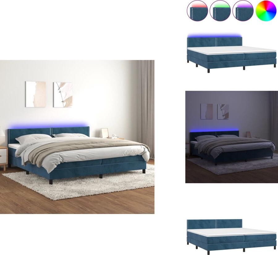 VidaXL Boxspring Donkerblauw Fluweel 203x200x78 88 cm Verstelbaar hoofdbord Kleurrijke LED-verlichting Pocketvering matras Huidvriendelijk topmatras Inclusief montagehandleiding Bed