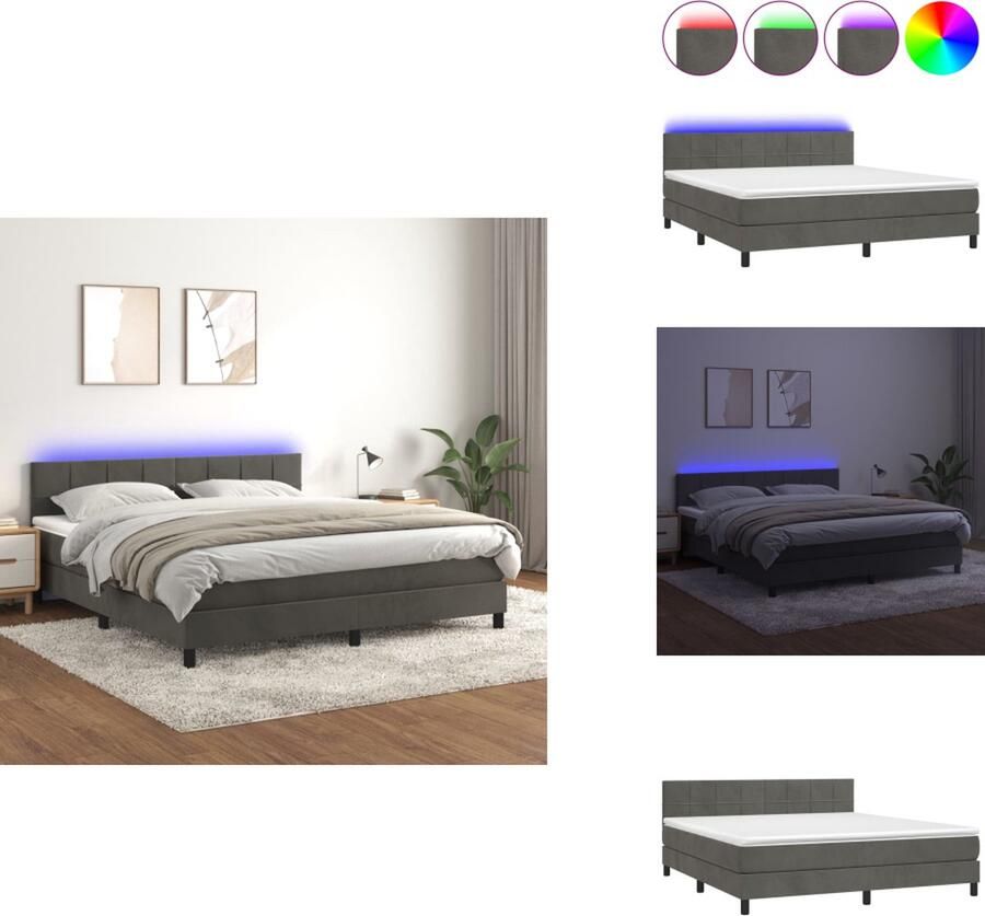 VidaXL Boxspring Boxsprings Bed Slaapmeubel Boxspring met matras en LED fluweel donkergrijs 160x200 cm - Foto 2