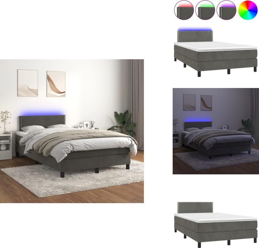 VidaXL Boxspring donkergrijs fluweel 203 x 120 x 78 88 cm verstelbaar hoofdbord kleurrijke LED-verlichting pocketvering matras huidvriendelijk topmatras inclusief montagehandleiding USB-aansluiting Bed - Foto 3