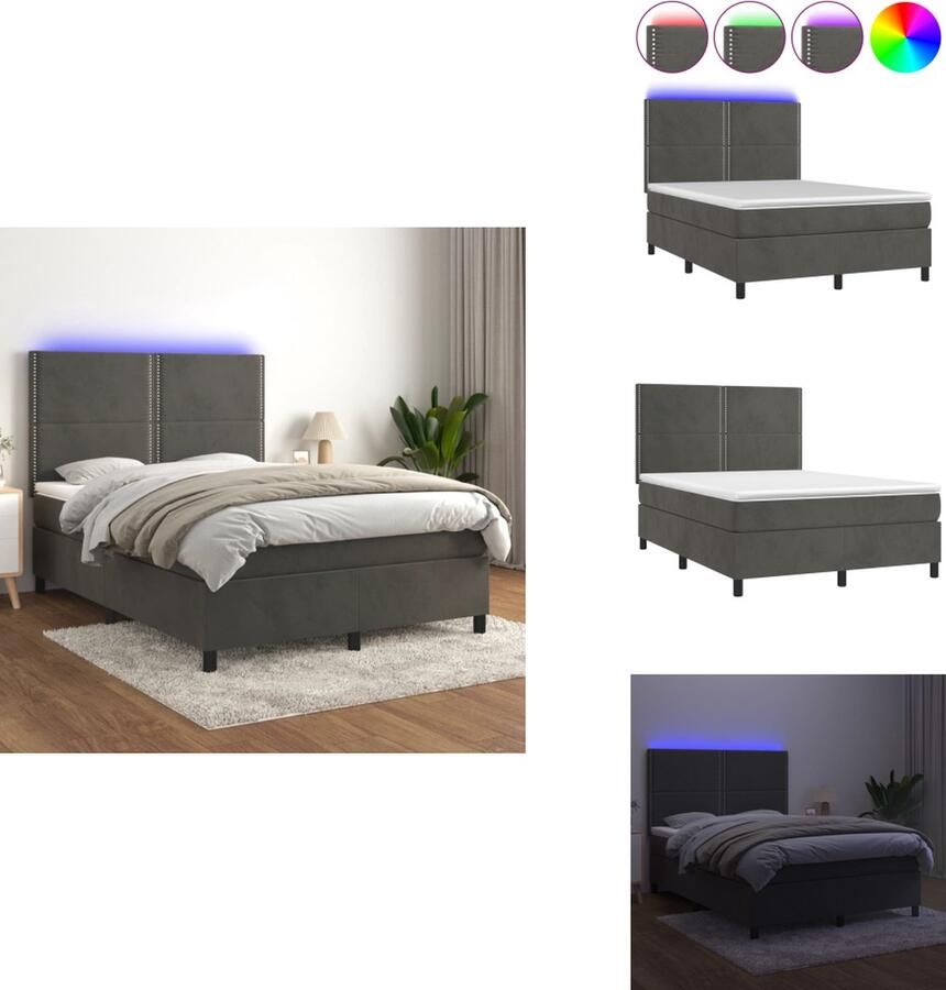 VidaXL Boxspring fluweel 140 x 200 cm verstelbaar hoofdbord LED-verlichting pocketvering matras huidvriendelijk topmatras Bed