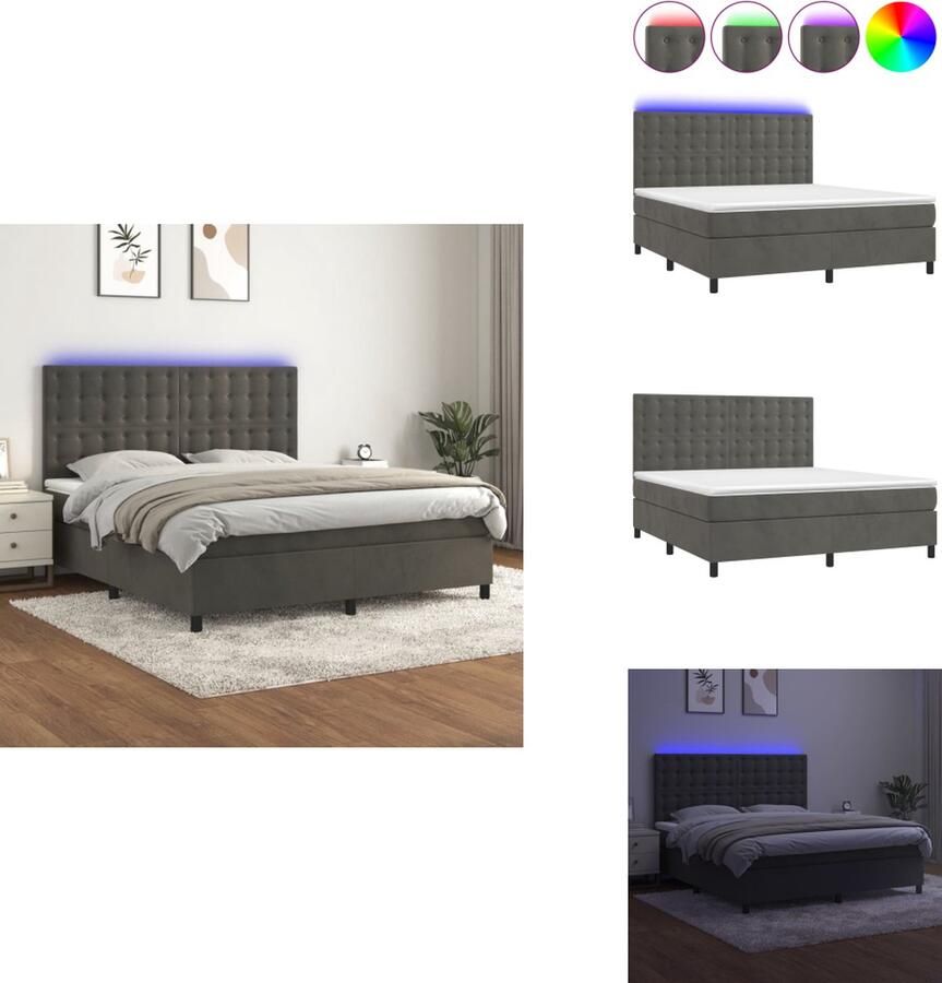 VidaXL Boxspring Boxsprings Bed Slaapmeubel Boxspring met matras en LED fluweel donkergrijs 160x200 cm - Foto 3
