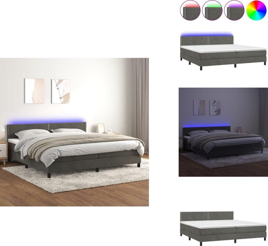 VidaXL Boxspring Bed Donkergrijs Fluweel 203 x 200 x 78 88 cm Verstelbaar hoofdbord Kleurrijke LED-verlichting Pocketvering matras Huidvriendelijk topmatras Inclusief LED-strips Bed - Foto 4