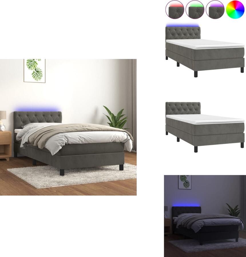 VidaXL Boxspring Boxsprings Bed Slaapmeubel Boxspring met matras en LED fluweel donkergrijs 80x200 cm