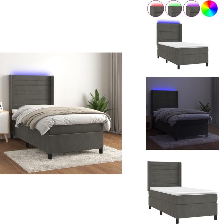 VidaXL Boxspring fluweel LED pocketvering huidvriendelijk donkergrijs 203 x 90 x 118 128 cm wit 90 x 200 x 20 cm wit 90 x 200 x 5 cm LED-strip 55 cm 5 V 150 cm 30 cm IP65 Bed - Foto 2