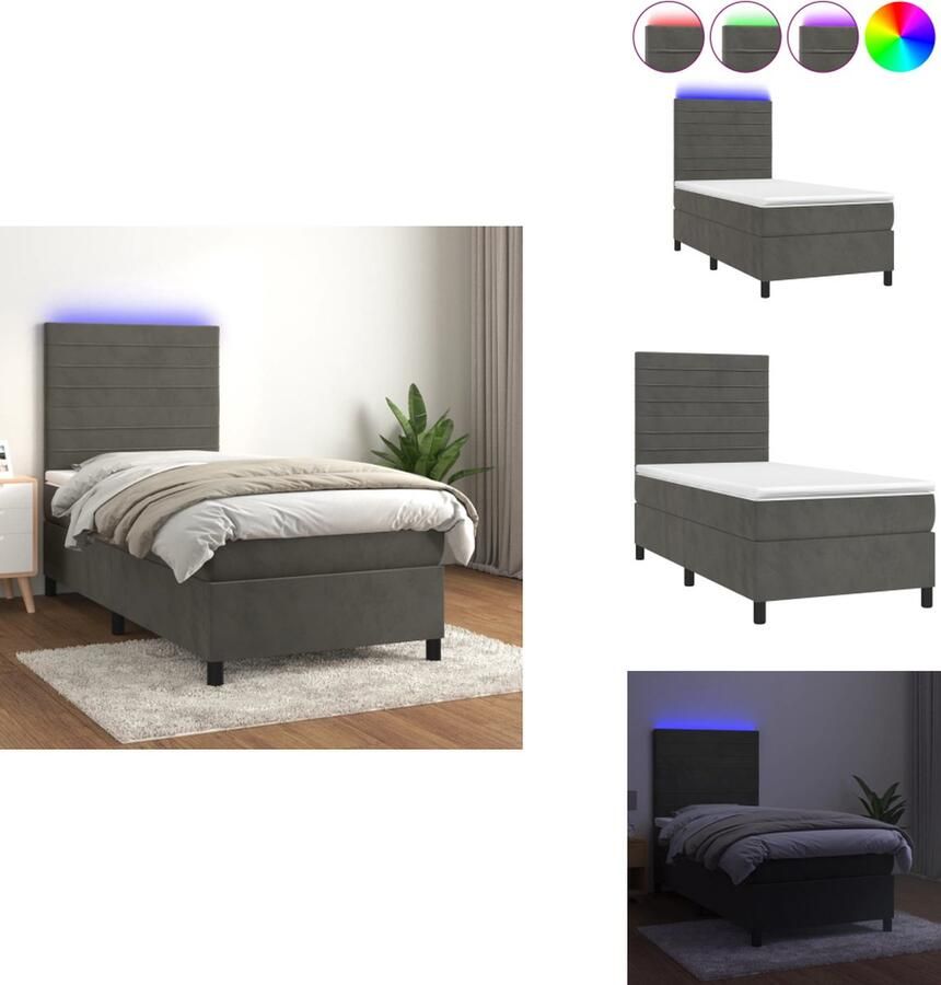 VidaXL Boxspring LED Fluwelen bekleding Verstelbaar hoofdbord Pocketvering matras Huidvriendelijk topmatras Kleurrijke LED-verlichting 193 x 90 cm Bed - Foto 3
