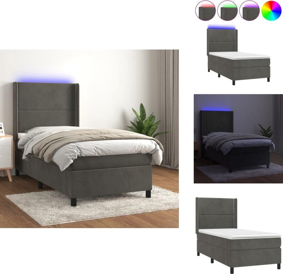 VidaXL Boxspring LED Fluwelen bekleding Verstelbaar hoofdbord Pocketvering matras Huidvriendelijk topmatras Kleurrijke LED-verlichting 193 x 90 cm Bed - Foto 2