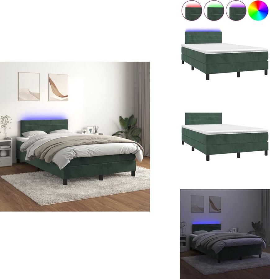 VidaXL Boxspring Donkergroen Fluweel 203 x 120 x 118 128 cm Verstelbaar hoofdbord Kleurrijke LED-verlichting Pocketvering matras Huidvriendelijk topmatras Inclusief montagehandleiding Bed