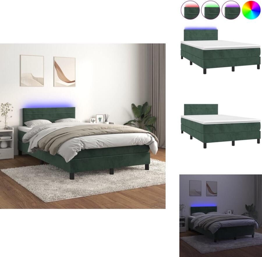 VidaXL Boxspring Donkergroen fluweel 203 x 120 x 78 88 cm Met verstelbaar hoofdbord LED-verlichting Pocketvering matras Huidvriendelijk topmatras Bed