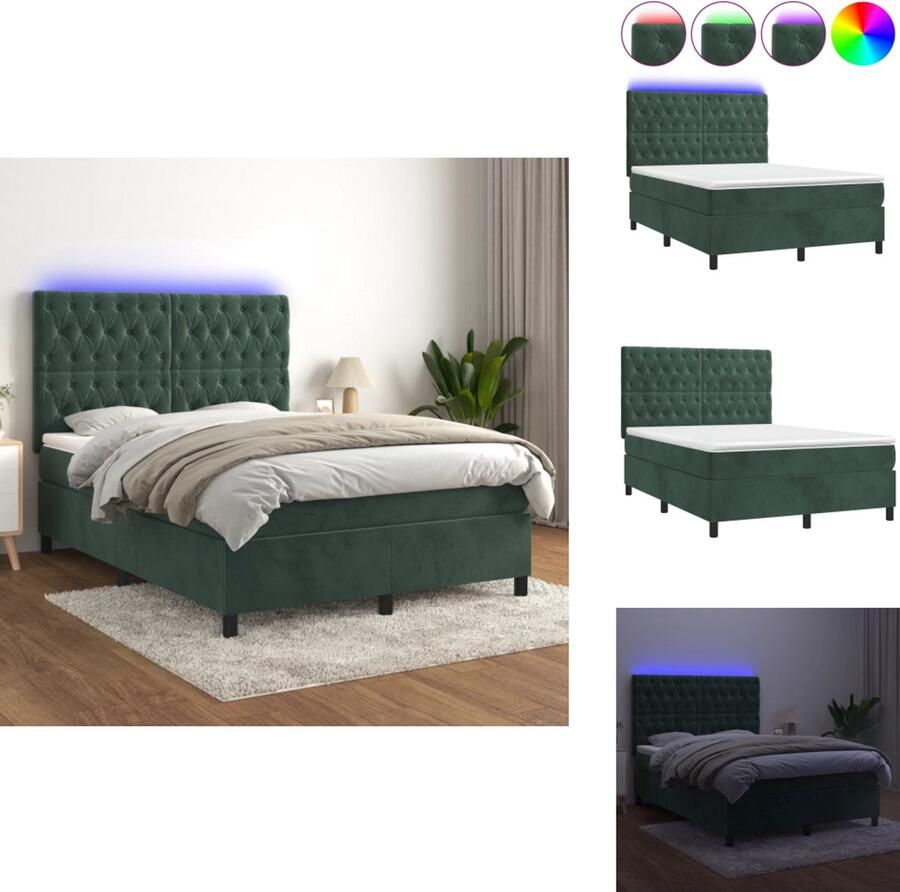 VidaXL Boxspring Zacht fluweel Verstelbaar hoofdbord Kleurrijke LED-verlichting Pocketvering matras Huidvriendelijk topmatras Bed