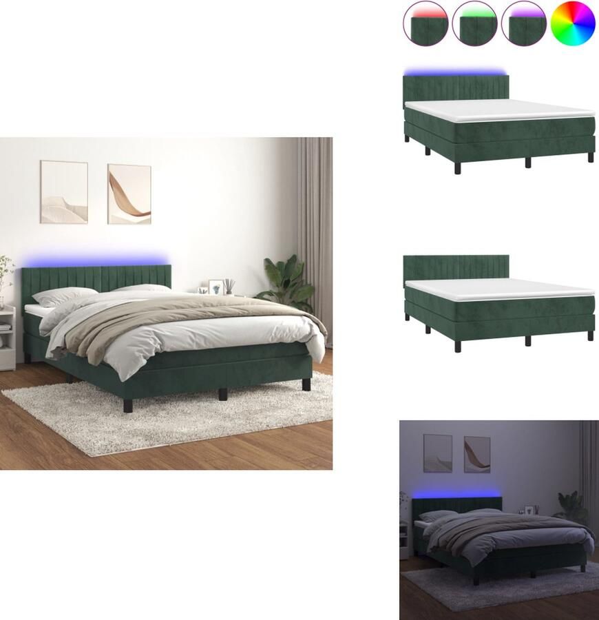 VidaXL Boxspring Boxsprings Bed Slaapmeubel Boxspring met matras en LED fluweel donkergroen 140x200 cm
