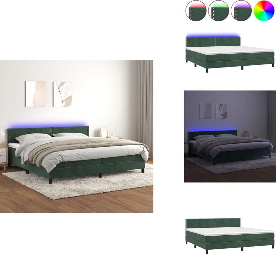 VidaXL Bed Fluweel Donkergroen Boxspring 203x200x78 88 cm Verstelbaar hoofdbord LED-verlichting Pocketvering matras Huidvriendelijk topmatras Bed - Foto 4
