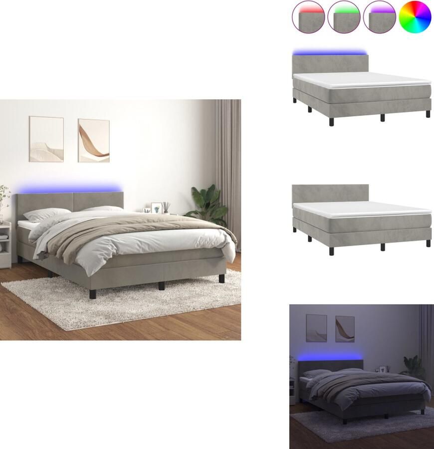 VidaXL Boxspring Luxe fluwelen bed met verstelbaar hoofdbord LED-verlichting Pocketvering matras Huidvriendelijk topmatras 140x190 cm Bed