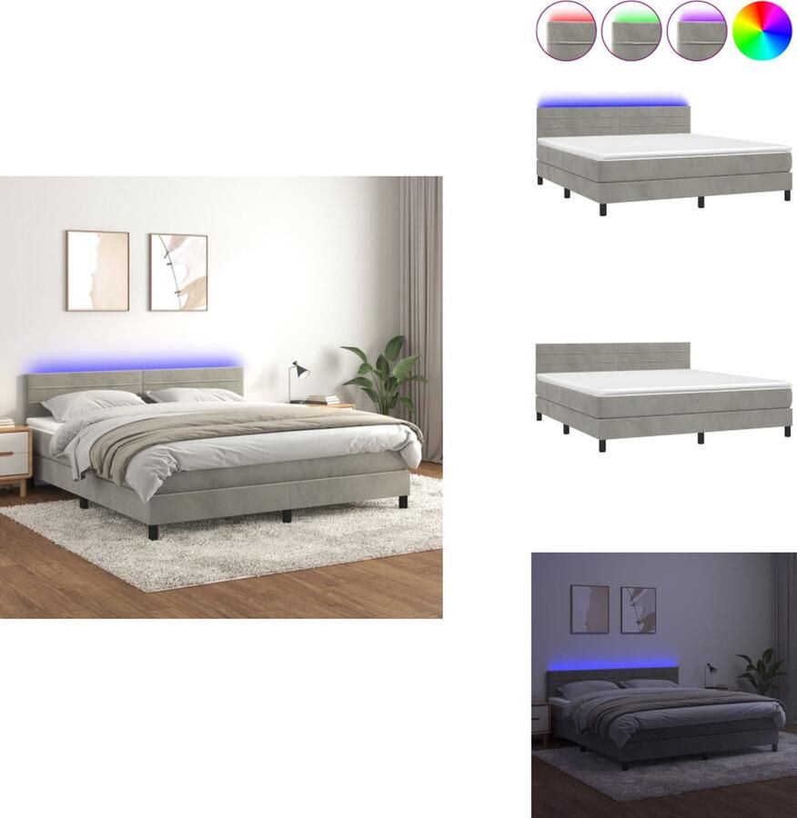 VidaXL Boxspring Boxsprings Bed Slaapmeubel Boxspring met matras en LED fluweel lichtgrijs 180x200 cm